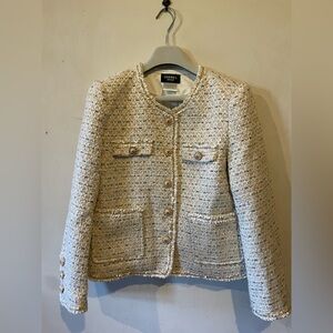 CHANEL Cream Bouclé Tweed Blazer with Gold Buttons